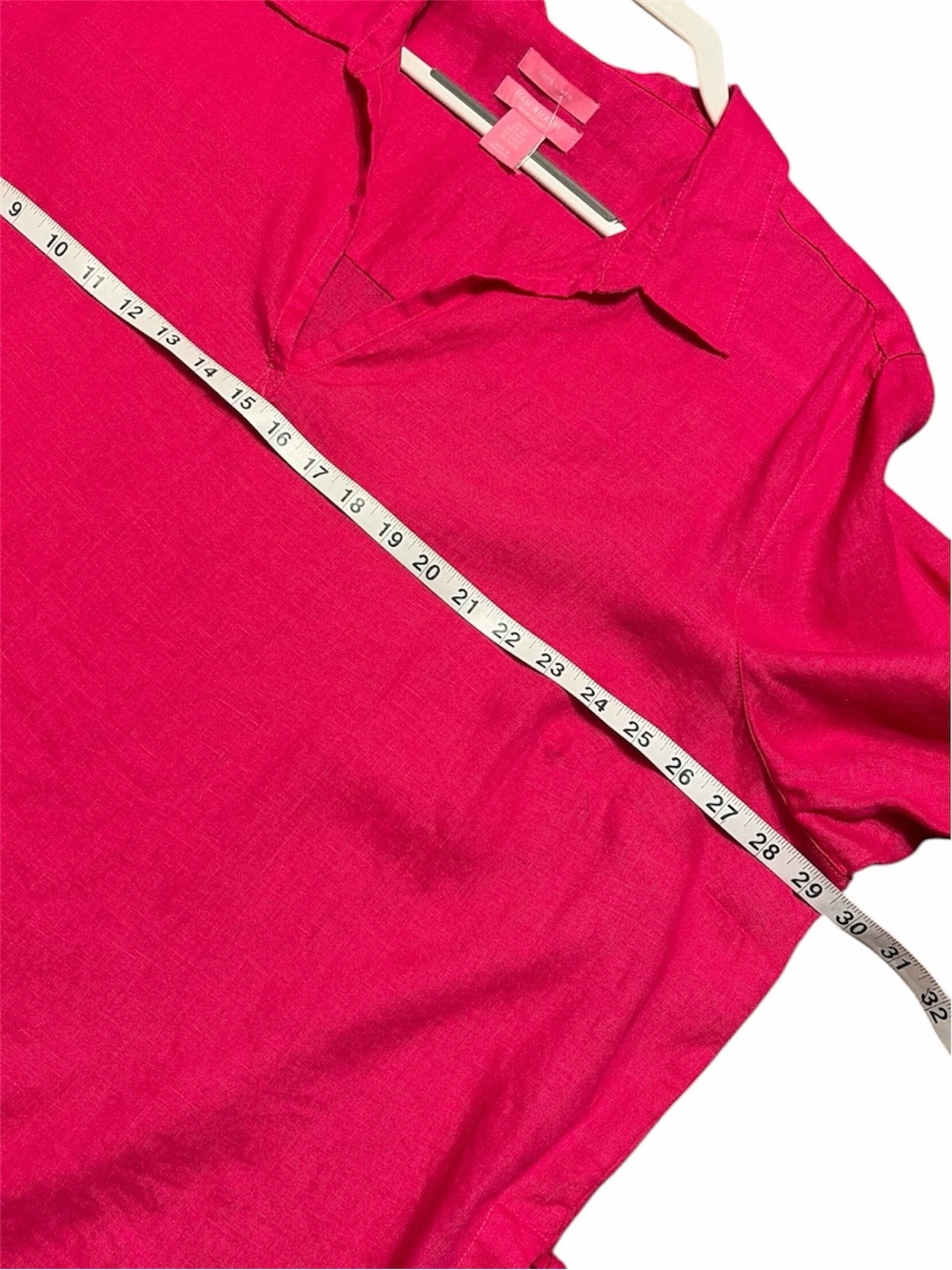 NWOT Isaac Mizrahi 100% Linen V-Neck Tunic Blouse Hot Pink Side Tie Top - Picture 5 of 8